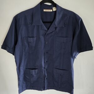 Havanera Co Men's Large Navy Guayabera Button Up Short Sleeve Shirt
